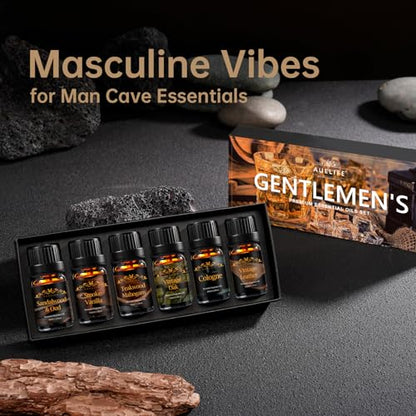 Men Essential Oils Set for Diffusers for Home, 6x10ml Scented Oil | Masculine Essential Oil for Candle Making, Aromatherapy Gift Set for Men, Mahogany, Sandalwood,Cologne,Smoke Vanilla, Leather