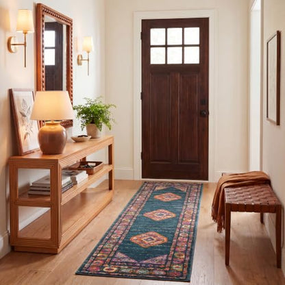 SAFAVIEH Madison Collection Runner Rug - 2'3" x 14', Blue & Fuchsia, Boho Chic Medallion Design, Non-Shedding & Easy Care, Ideal for High Traffic Areas in Living Room, Bedroom (MAD133C) - color: Blue/Fuchsia, size: 2'3" x 14' (Runner)