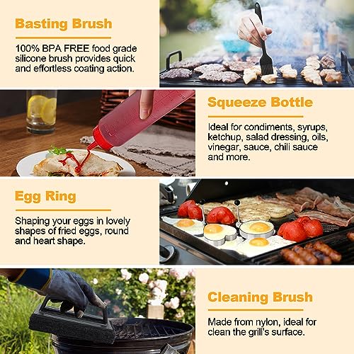 Griddle Accessories Kit, Terlulu 29 PCS Flat Top Grill Accessories for Blackstone and Camp Chef, Metal Spatula Set with Burger Press, Melting Dome, Scraper, Tongs, Carry Bag for Outdoor Grilling BBQ - style: with Round Burger Press