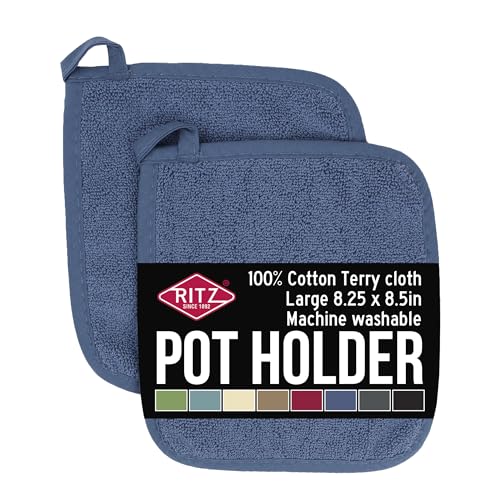 RITZ Terry Potholder & Hot Pad: Unparalleled Heat Resistant, Durable 100% Cotton – Ergonomically Designed for Optimal Grip – Easy-Care Machine Washable – 2-Pack, Federal Blue - color: Federal Blue, size: 2-Pack