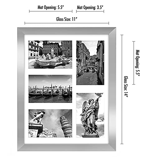 Americanflat 4x6 Collage Picture Frame with Shatter-Resistant Glass - Fits Five 4x6 Photos or Use as One 11x14 Picture Frame - Signature Collection - Collage Frames for Wall Display - Silver | Overall frame size 11x14, Shatter-resistant glass, hangs verti