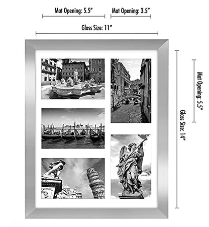 Americanflat 4x6 Collage Picture Frame with Shatter-Resistant Glass - Fits Five 4x6 Photos or Use as One 11x14 Picture Frame - Signature Collection - Collage Frames for Wall Display - Silver | Overall frame size 11x14, Shatter-resistant glass, hangs verti