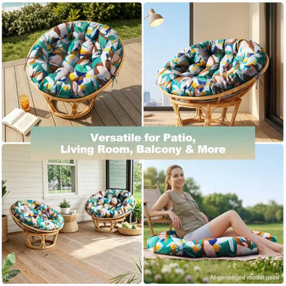ARTPLAN Round Papasan Chair Cushion Tufted Swing Seat Pad with Ties,Floral | 47"x47"x4"tufted round chair cushion, polyester cover&fluffy fiber fill, fixed ties fit papasan, swing&wicker indoor chairs - color: White Pink Flower