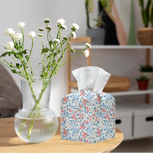 Floral Tissue Box Cover, Tissue Box Holder for Home, Restaurant - color: Pink Blue Flower 379
