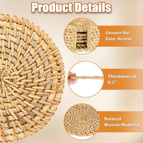 Drink Coasters Set of 6, Handwoven Rattan Coasters with Holder - Coaster for Coffee Table, Boho Cup Coaster for Home Decor Accents-Heat Insulation, 4 Inch(Natural Rattan) - style: Natural Rattan