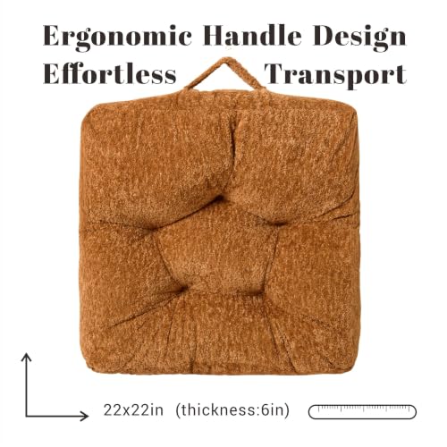 Floor Cushion Pillow, Portable Large | Meditation Adult Sitting Pillow with Handle for Tatami, Living Room & Yoga (1, Square, Brown, 22 x 22 x 6 inches) - color: Square, Brown