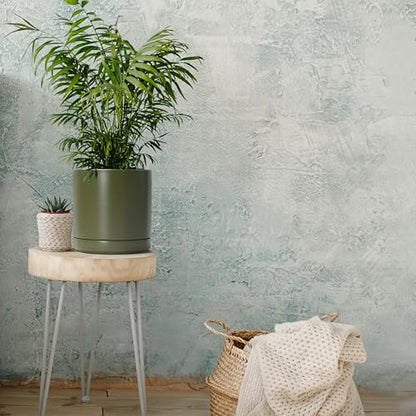D'vine Dev 8.2 Inch Ceramic Planter Pot, Olive, 94-O-D-J | Modern Cylinder Design, Drainage Hole & Saucer Included, Stable Structure, Elegant Home Accent - color: Olive, size: Medium