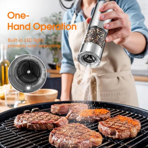 WOWBOX Electric Salt and Pepper Grinder Set, 2 PCS Rechargeable 95L Large | Stainless Steel, Large Capacity, Electric Grinding System, Kitchen Seasoning Tool, BBQ Outdoor Restaurant, With LED light