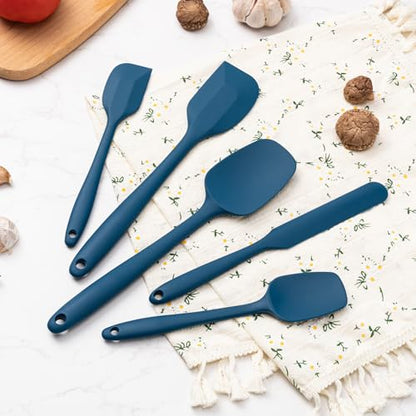 Silicone Spatula Set,5 Piece Food Grade Rubber Spatulas,Navy Blue | Spatulas Silicone Heat Resistant for Baking,Cooking,and Mixing High Heat Resistant Non Stick Dishwasher Safe BPA-Free - color: Navy Blue