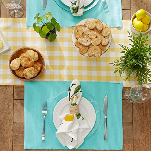 DII Basic Everyday Ribbed Tabletop 100% Cotton, Placemat Set, 13x19, Aqua, 6 Piece - color: Aqua, size: 13x19"