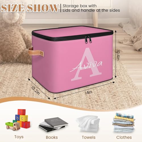 Customized Storage Basket with Initial Name, Personalized Keepsake Box | Foldable Sturdy Large Storage Bin Organizer with Handle Lid Lightweight Waterproof Dustproof, 14"L x 10.2"W x 10.4"H - color: Option 2