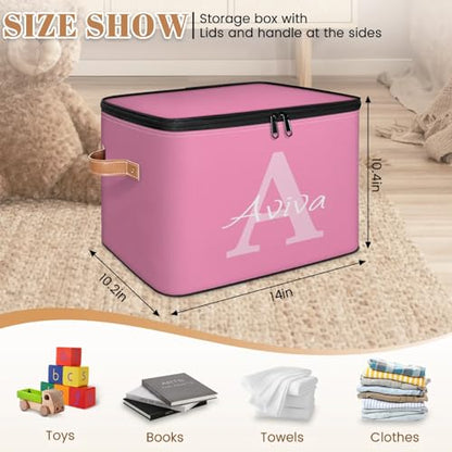 Customized Storage Basket with Initial Name, Personalized Keepsake Box | Foldable Sturdy Large Storage Bin Organizer with Handle Lid Lightweight Waterproof Dustproof, 14"L x 10.2"W x 10.4"H - color: Option 2