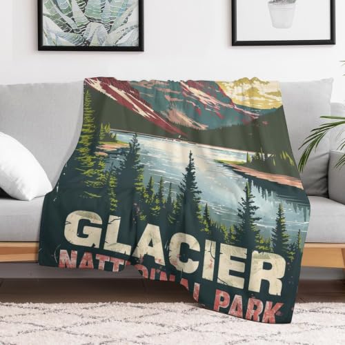 Mid Century Glacier National Park 03 Flannel Blankets Fleece Soft Throw Lightweight Plush Gifts for Couch, Bed, Cozy Sofa Plush, Chair, Lovers 60x80in(150x200cm) - color: Style, size: 60x80in(150x200cm)