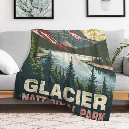 Mid Century Glacier National Park 03 Flannel Blankets Fleece Soft Throw Lightweight Plush Gifts for Couch, Bed, Cozy Sofa Plush, Chair, Lovers 60x80in(150x200cm) - color: Style, size: 60x80in(150x200cm)