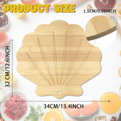 WEBEEDY Shell Shape Wood Cutting Board for Kitchen Decorative Serving Platters Chopping and Serving Charcuterie Board for Meat Fruit Birthday Housewarming Decor Gift, 13.4x12.6x0.6 inch/34x32x1.5 cm