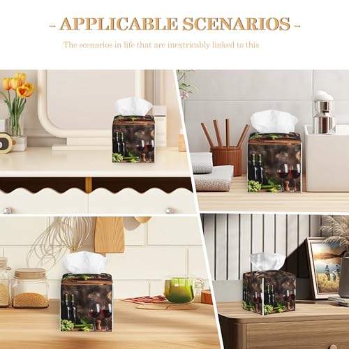 Red Wine Tissue Box Cover, Fruits Wood Tissue Box Holder Waterproof Leather Facial Paper Organizer Dispenser for Bathroom Home Car Nightstand Vanity - color: Red Wine Fruits Wood