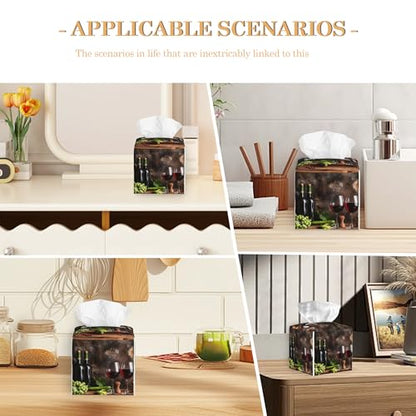 Red Wine Tissue Box Cover, Fruits Wood Tissue Box Holder Waterproof Leather Facial Paper Organizer Dispenser for Bathroom Home Car Nightstand Vanity - color: Red Wine Fruits Wood