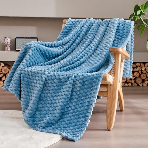 330GSM 3D Jacquard Throw Blanket for Couch, Sky Blue, 50"x60" | Super Soft Plush Flannel Blanket; Lightweight Home Decor; Gift for Her; All-Season Comfort for Couch, Sofa and Travel - color: Sky Blue, size: Throw(50"x60")