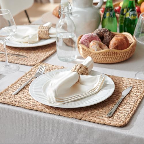 Woven Placemats Set of 6, 17" x 12" Rattan Table Mats, Natural Water Hyacinth Chargers for Dinner Plates, Wicker Placemats for Dining Table, Home, Wedding