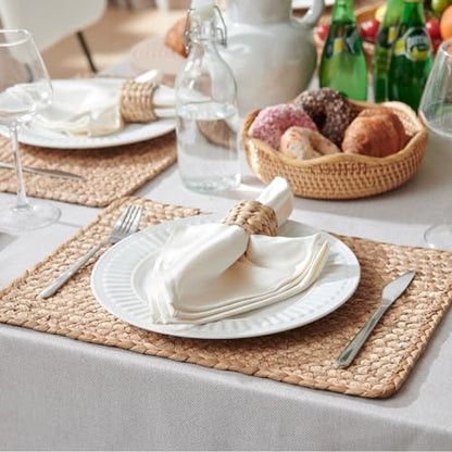 Woven Placemats Set of 6, 17" x 12" Rattan Table Mats, Natural Water Hyacinth Chargers for Dinner Plates, Wicker Placemats for Dining Table, Home, Wedding