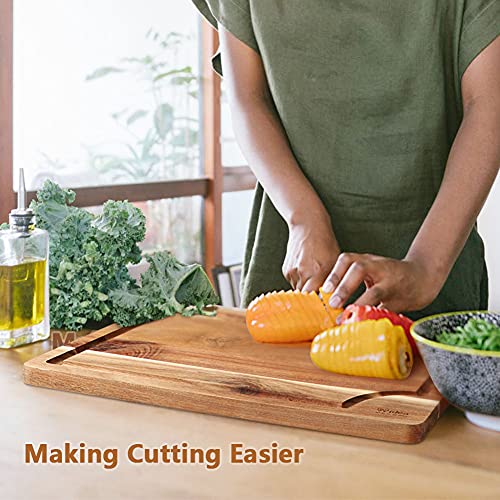 Acacia Wood Cutting Board Set with Juice Groove (3 Pieces), Organic Wooden Cutting Boards for kitchen, Butcher Block Cutting Board for Meat, Vegetable, Wooden Chopping Board 15x10, 12x8, 9x6 inch - color: Light Brown