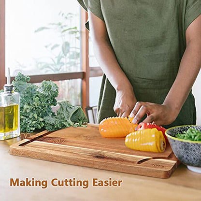 Acacia Wood Cutting Board Set with Juice Groove (3 Pieces), Organic Wooden Cutting Boards for kitchen, Butcher Block Cutting Board for Meat, Vegetable, Wooden Chopping Board 15x10, 12x8, 9x6 inch - color: Light Brown