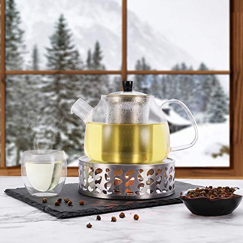 Teapot Warmer, Brushed Stainless Steel Tea Warmer with Tealight Holder, Silver - size: 5.9 in-Silver