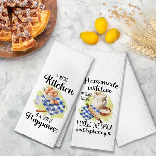 A Messy Kitchen is A Sign of Happiness Kitchen Towels 2 Pack, Towels Set for Housewarming, Thanksgiving Housewarming Gifts for Wife Neighbor Mom Friends, Cooking Lovers Gifts Ideas - color: Messy Kitchen