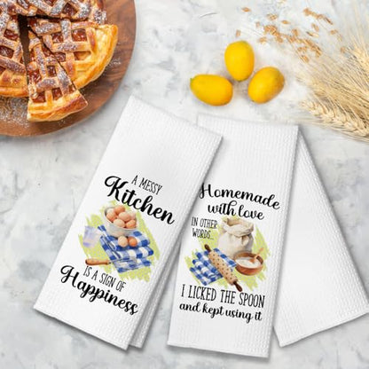 A Messy Kitchen is A Sign of Happiness Kitchen Towels 2 Pack, Towels Set for Housewarming, Thanksgiving Housewarming Gifts for Wife Neighbor Mom Friends, Cooking Lovers Gifts Ideas - color: Messy Kitchen