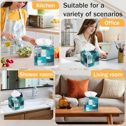 Blue Graffiti Design 2 Pcs Tissue Box Cover Square, Abstract Tissue Box Holder Waterproof Leather Facial Paper Organizer Dispenser for Bathroom Home Car Nightstand - color: Blue Graffiti Design