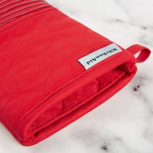 KITCHENAID Quilted Cotton Terry Cloth Oven Mitt, Pot Holder, Kitchen Towel 4-Pack Set, Heat Resistant, Silicone Grip, Gift Set, Passion Red, 16"x26", 7"x13" & 7"x10" - color: Passion Red