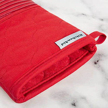 KITCHENAID Quilted Cotton Terry Cloth Oven Mitt, Pot Holder, Kitchen Towel 4-Pack Set, Heat Resistant, Silicone Grip, Gift Set, Passion Red, 16"x26", 7"x13" & 7"x10" - color: Passion Red
