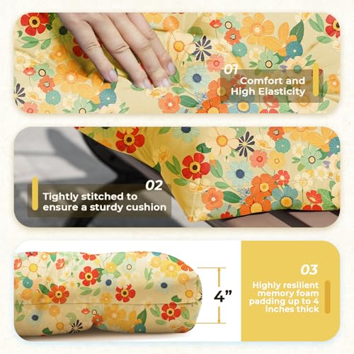 All Weather 3 Pieces Wicker Furniture Chair Cushions, Waterproof Outdoor Wicker Chair Cushion for Patio Furniture Loveseat Settee Bench, 1 Loveseat and 2 U-Shaped Thickened Cushions, Daisy - color: Daisy Cushion