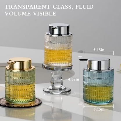 CICUFY Foaming Hand Soap Dispenser, Glass Foam Soap Dispenser or Lotion Dispenser for Kitchen & Bathroom Refillable Liquid Soap Dispenser with Large Silver Pump(Striped Pattern-Clear) - color: Clear-1 Pcs, style: Foam/Striped Pattern