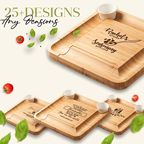 Personalized Bamboo Cheese Board and Knife Set - Custom Engraved Platter Serving Tray with Slide Out Drawer & 4 Stainless Steel Knives - Unique Gift Set for Anniversary, Wedding (Design 9) - color: Design 9