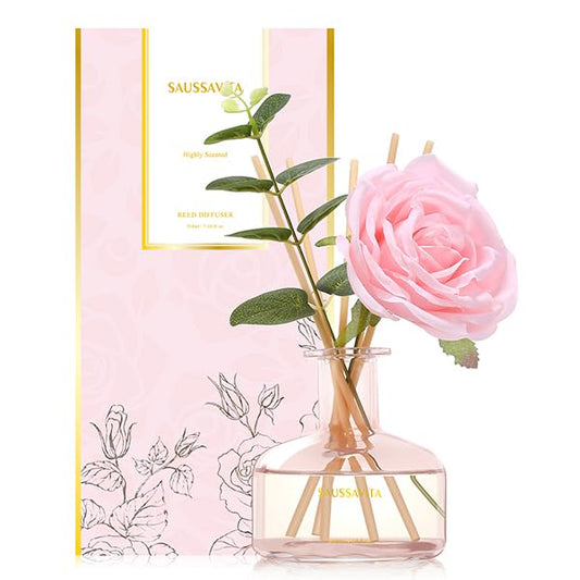 Reed Diffuser Set 7.10oz Pink Rose Scented Room Air Freshener for 120 Days | Diffusers Rose scent with Decorative Rosa and 7 Sticks, Pink Bottle, Long Lasting Home Fragrance, for Bedroom, Shelf Decor - color: Rose (Pink Bottle)