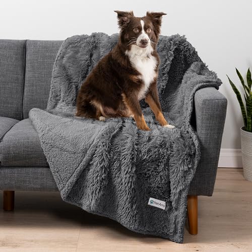 PetAmi Waterproof Dog Blanket for Couch, Bed & Furniture,Reversible Sherpa & Faux Fur Pet Blanket, Leakproof Blanket for Dog Cat, Washable Couch Protector, Soft Calming Pet Throw (40x60, Gray) - color: Grey, size: Large (40x60)