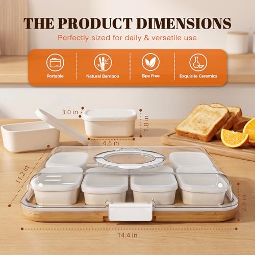 Portable Charcuterie Boards with Lid, 8 Ceramic Bowls, Serving Tray | Clear Lid Keeps Food Fresh, Travel Portable Board for Kitchen, Picnic and Party, House Warming Gifts New Home - color: 8 Compartments White