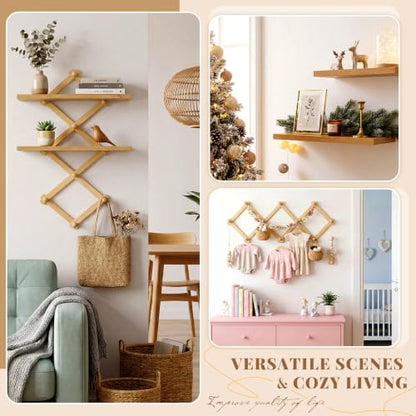 3 Pcs Hat Rack for Wall -accordion Wall Hanger & 2 Pcs Floating Walls Shelf | 37.8" Expandable Accordion Wall Hanger with 10 Hook, 15.7" Floating Display Shelves, Wall Hanging Decor Organizer for Hat Key