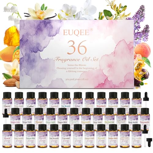 EUQEE 36 Pcs Fragrance Oil Gift Set-36x0.17Fl Oz Gift Box for Women & Men | Premium Scented Oils for Diffuser, Candle & Soap Making, Long-Lasting Aromatherapy Essential Oils for DIY Home Fragrance - color: 36pcs Fragrance Set