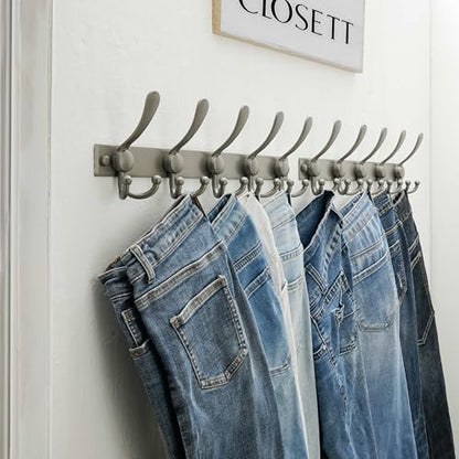 Coat Rack Wall Mount, Heavy Duty 12-Gauge Base vs Flimsy 1mm, Double-Thick Solid Anti-Snap Hooks, 16” Stud-Mount, Stainless Steel Hanger for Clothes Hat Entryway Closet, Grey, Pack of 2 - color: Gray, size: L=17" (2pcs)