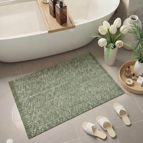 Woven Bathroom Rug 2x3 Washable Rustic Green Entryway Rug Indoor | Low Profile Reversible Front Door Mat, Small Farmhouse Kitchen Mat Modern Carpet for Bedroom/Porch/Back Door Decor - color: Sage Green/Cream, size: 2' x 3' (Rectangular)