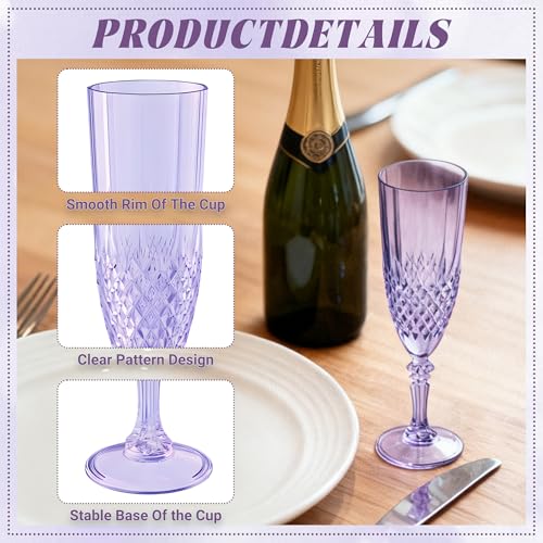 12 Pack Plastic Champagne Flutes, Purple Reusable Champagne Glass | Unbreakable Hard Plastic Mimosa Cups Bulk with Stem, Fancy Stemware for Wedding, Party & NYE Celebration - color: Purple