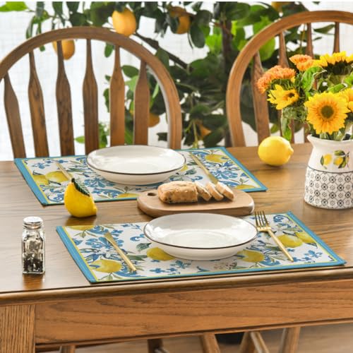 Artoid Mode Blue Lemon Iris Spring Place Mats 12x18 Inch Set of 4 and Table Runner 13x72 Inch