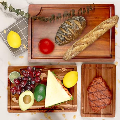 AIDEA Wood Cutting Board, Wooden Cutting Boards for Kitchen, Acacia Wood Chopping Board Set of 3 with Deep Juice Groove, for Meat, Vegetables, and Fruit - color: Brown