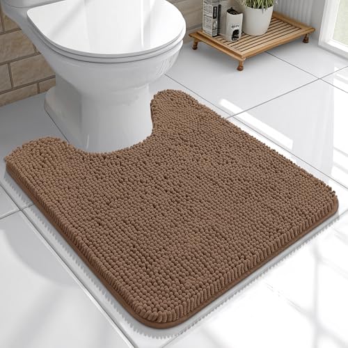 OLANLY Toilet Rugs U-Shaped 20x20, Soft Absorbent Chenille Contour Rugs | Mocha, Quick-Drying Rubber Backing, Machine Washable Non-Slip Shaggy Bathroom Mat for Toilet, Home Decor Accessories - color: Mocha, size: 20" X 20" Contour Rug