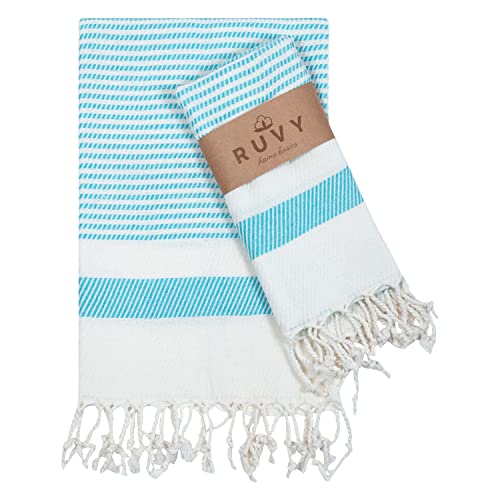 Ruvy Home Basics Turkish Hand Towels for Bathroom Set of 2 | 18"x40", Cotton | Decorative Towel for Bathroom, Kitchen, Dishcloth, Tea, Yoga, Face, Gym - Turquoise - color: Turquoise, size: Modern - 2 Pack