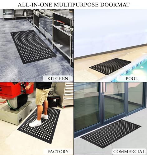 A1 Home Collections Anti Fatigue Mat, 0.6" Thick Heavy Duty Rubber Floor Mat with Drainage Holes - Non-Slip Kitchen, Bar & Restaurant Mat, 24x36 in (2 Pack) - size: 2 Pack - 36"L x 24"W x 0.6"Th