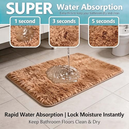 Shaggy Bathroom Rugs Set Plush Velvet Bath Rugs Non-Slip Bath Mat Set 3 Piece,Washable Mats,Absorbent Shaggy Rugs Super Soft U-Shaped Toilet Rug,Bahroom Carpets for Bathroom,Tub,Shower(Brown - color: Brown