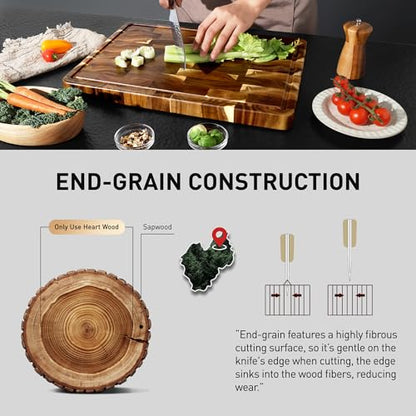 End Grain Cutting Board Set of 2 with Non-slip Feet, Reversible Acacia Wood Cutting Boards for Kitchen with Juice Grooves and Handles Non Toxic Chopping Board Butcher Block Serving Tray Kitchen Gift - size: Multiple Sizes (Set of 2)